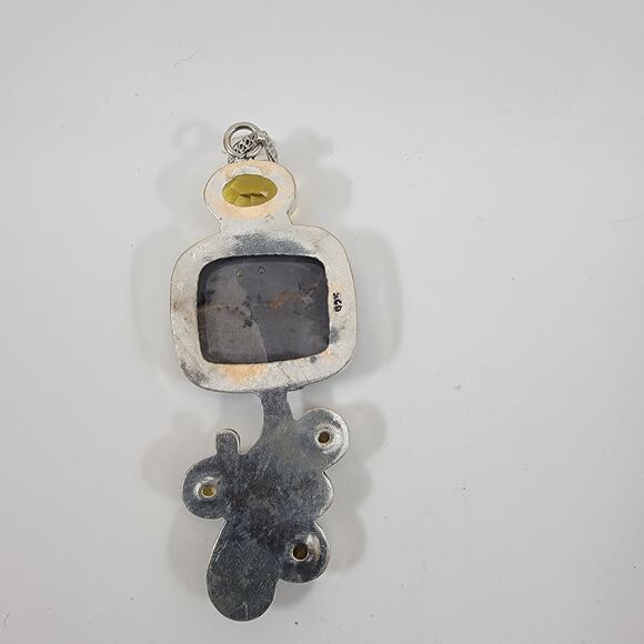 Handmade Silver Pendant with Dendritic Opal and Faceted Citrine Accents - Picture 3 of 10